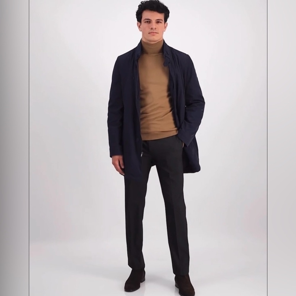 Calvin Klein Slim-Fit Overcoat Mens 40L Navy Blue Water-Resistant Coat Jacket
